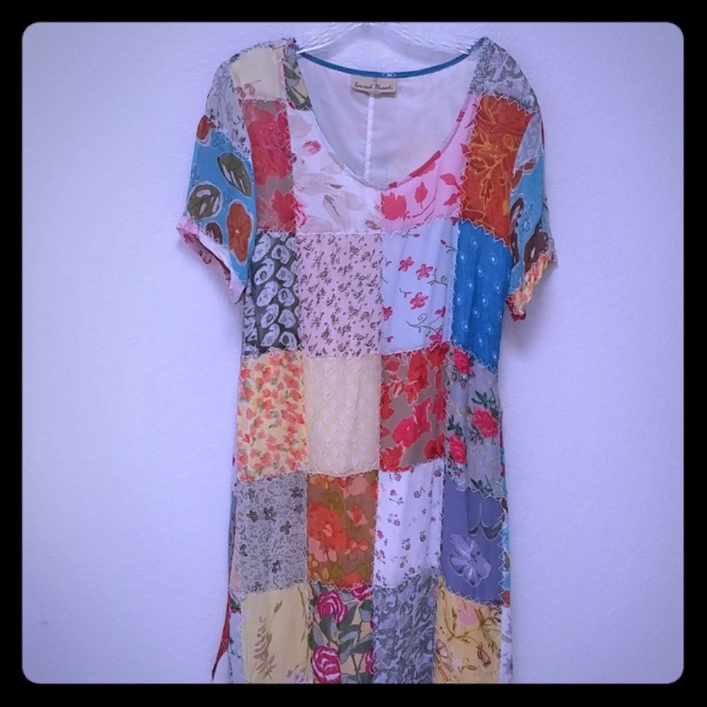 Sacred Threads silk patchwork midi dress